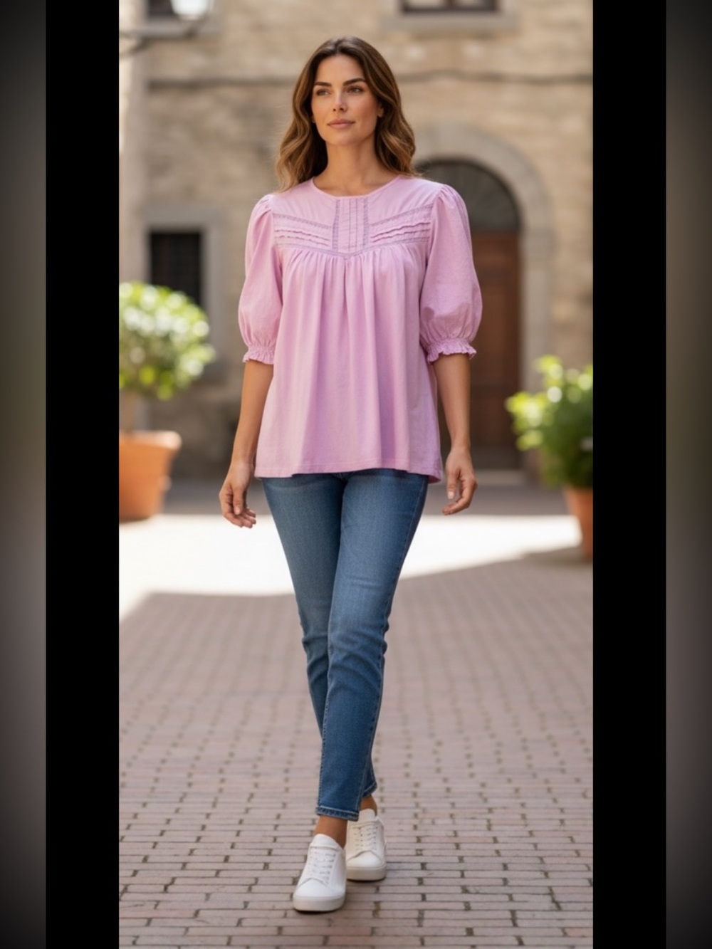 J Crew Tunic Top Small Pink 3/4 Puff Ruffled Sleeves Embroidered Excellent‎